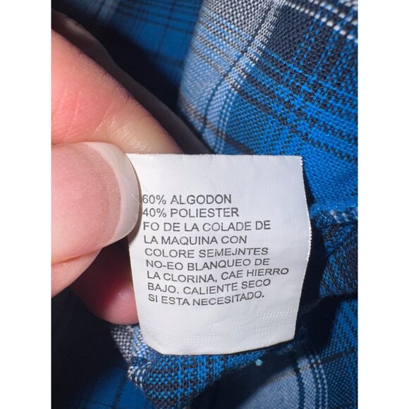 Ely Cattleman Men L Wrinkle Resistant Plaid Short Sleeve Western Shirt Blue/Whit - Picture 6 of 8